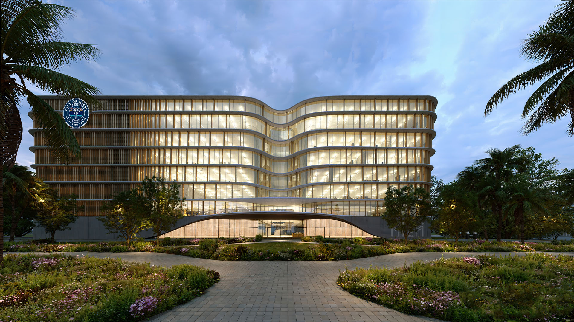 Curved civic façade
