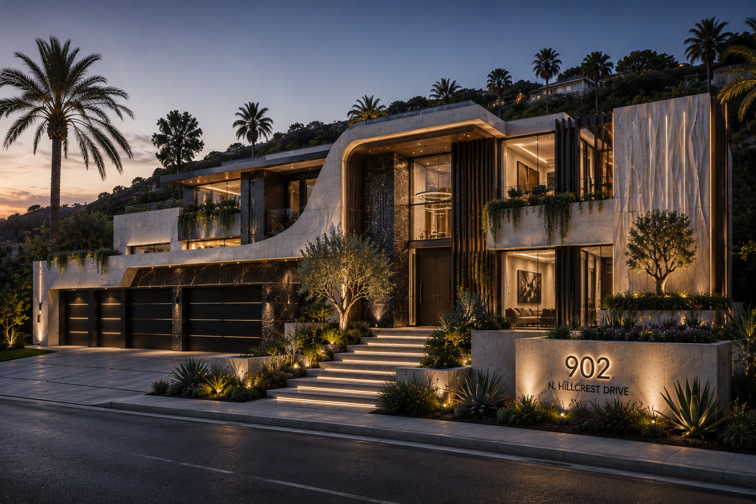 Hillside residence with marble-textured precast