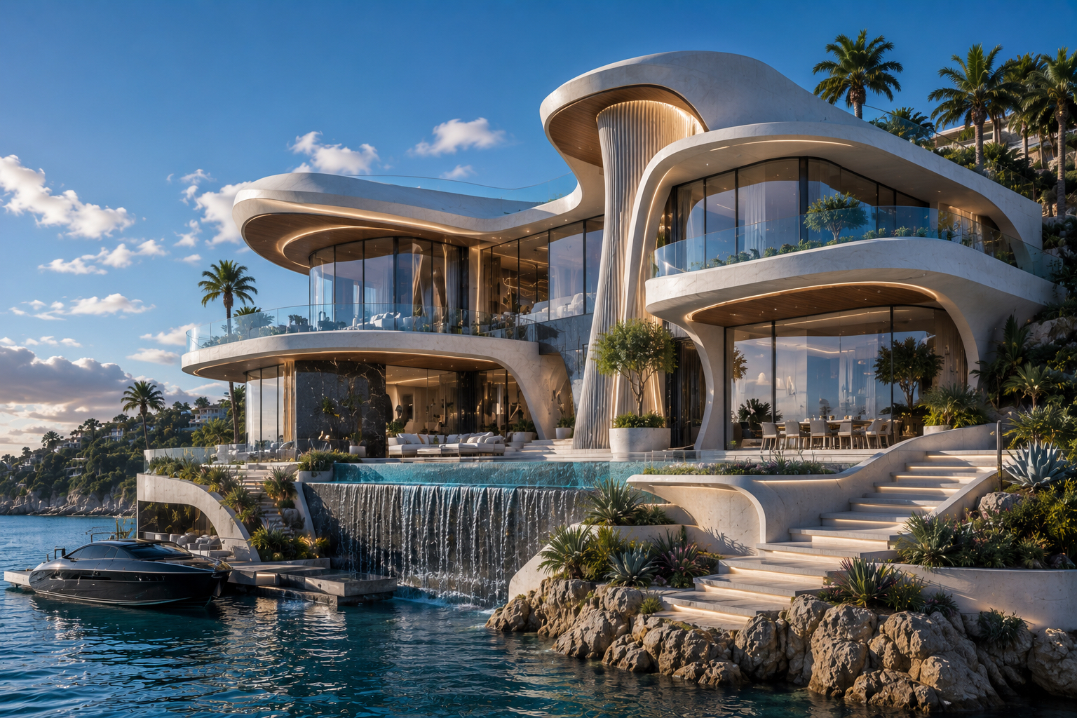 Curved shell residence on the water